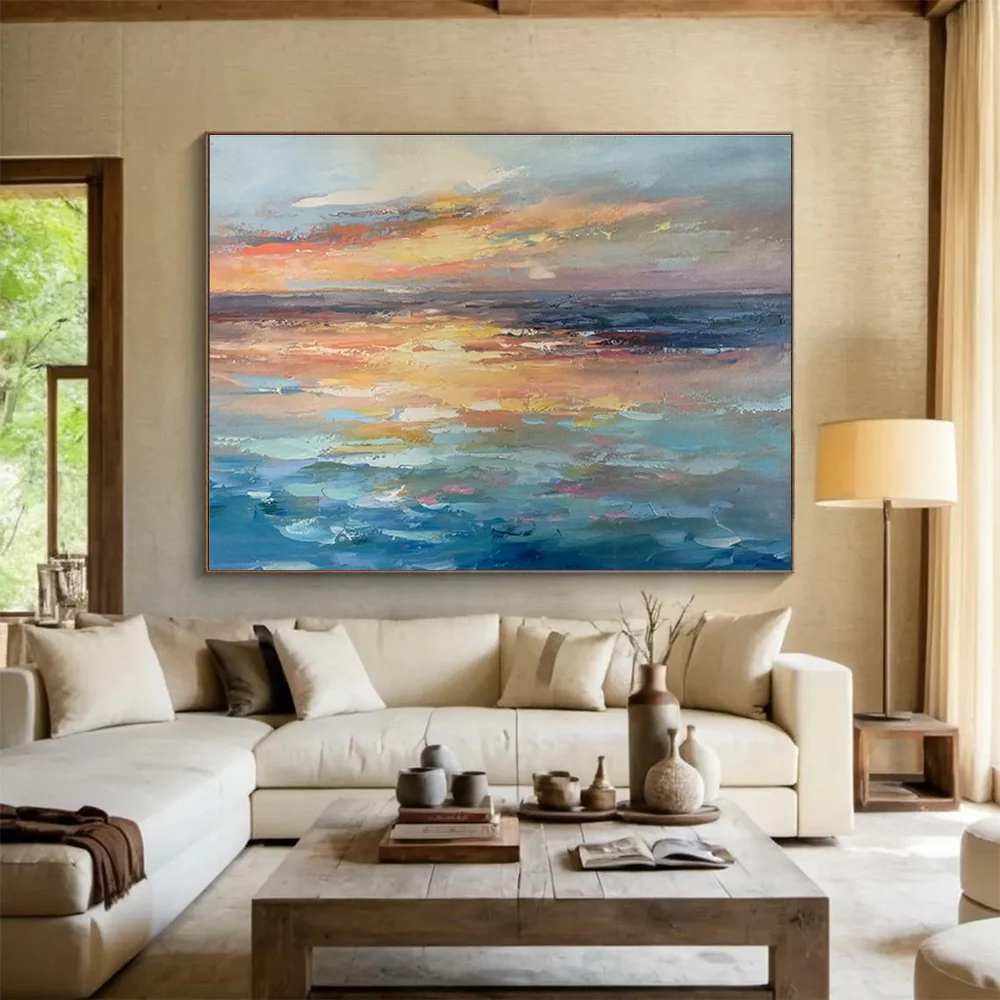 Dreamy Handmade Balcony Coastal Evening Abstract Wall Art 268RX